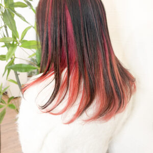 ハイライト　インナーカラー　グラデーション　オレンジ　レッド