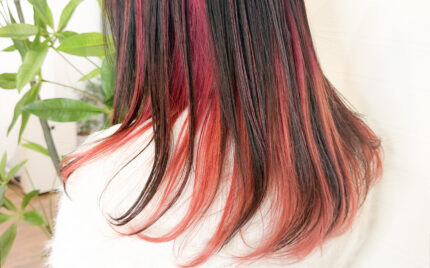 ハイライト　インナーカラー　グラデーション　オレンジ　レッド