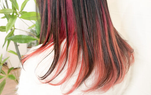 ハイライト　インナーカラー　グラデーション　オレンジ　レッド
